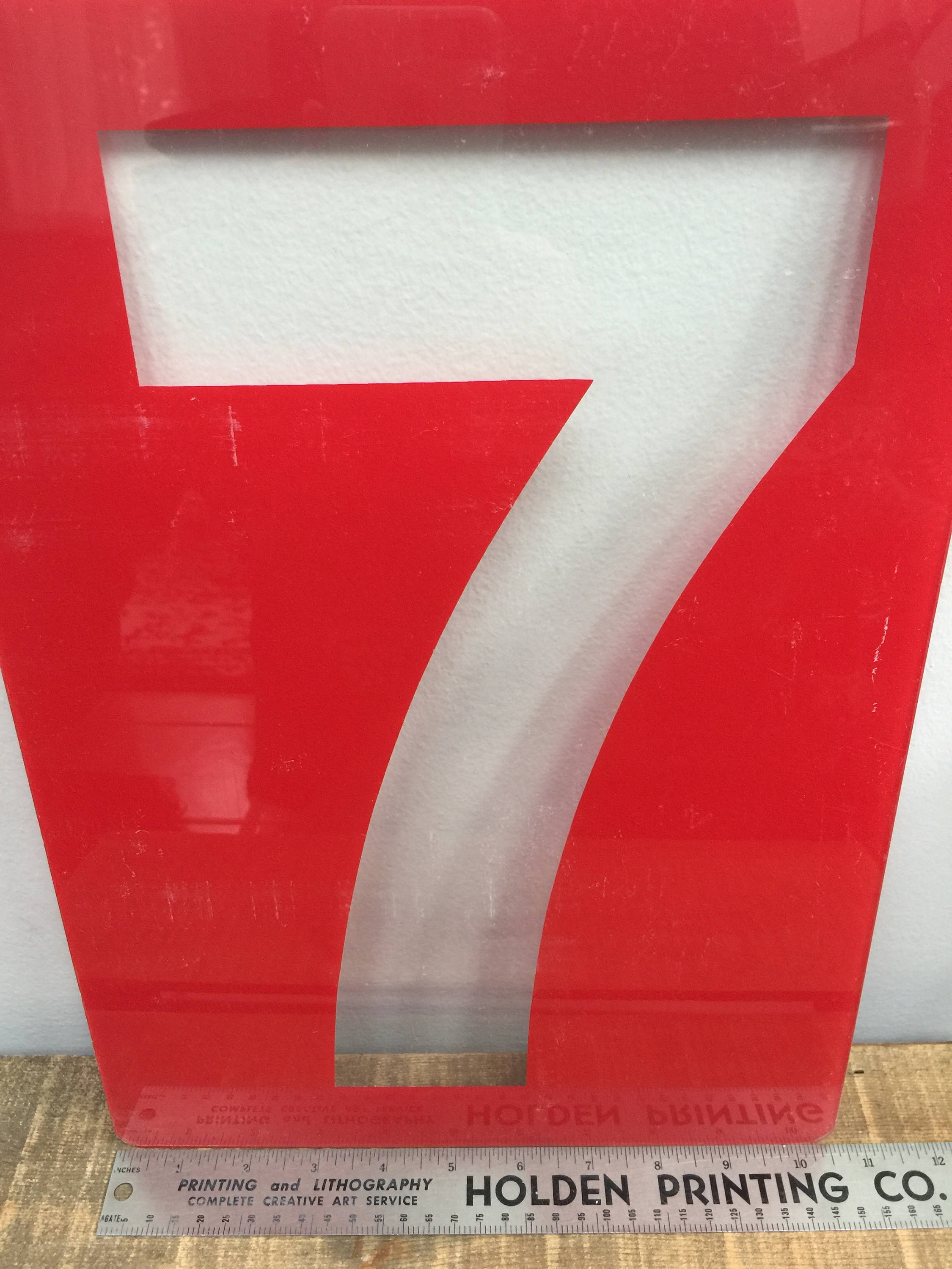 Vintage Red clear plastic number 7 Plexiglas number gas station