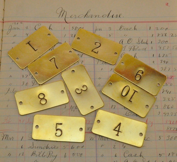 Hotel room number rectangle brass plate - Custom hand punched -  hand stamped door tag - door plate - hotel door plate - drawer number plate