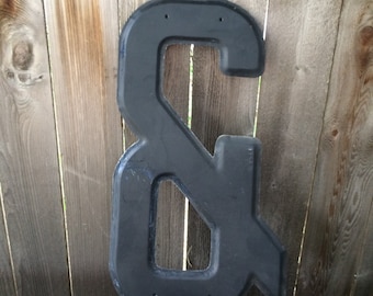 24" Vintage Industrial Metal Marquee Ampersand - Black metal - NOS Steel Sign Letter - salvaged black metal letter -beveled metal letter