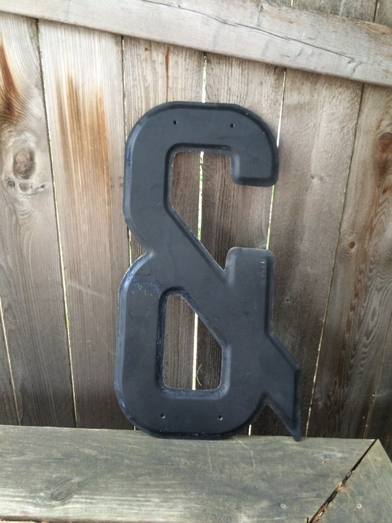 24" Vintage Industrial Metal Marquee Ampersand - Black metal - NOS Steel Sign Letter - salvaged black metal letter -beveled metal letter