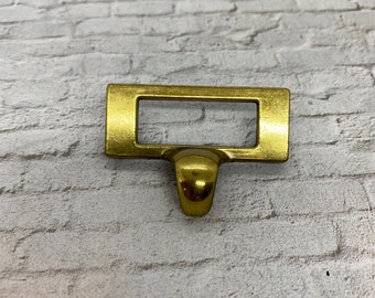 Vintage brass label holder for drawers -ONE  heavy antique brass drawer pull tag holder - card catalog drawer pull - library