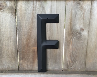 14" Vintage Industrial Metal Marquee Letter F - Black metal - NOS Steel Sign Letter - salvaged black metal letter -beveled metal letter