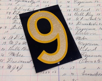 Vintage Reflective House Number 6 or 9 - Reflective sign number - black and yellow mailbox address number - sign number - old stock metal nu