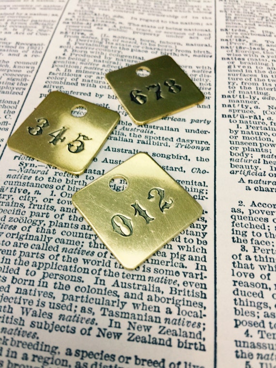 Custom hand punched old english square brass tag -  hand stamped room key tag - hand made key fob - hotel key tag - pet tag - numbered