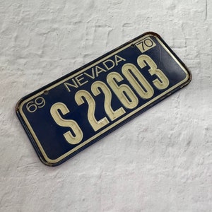 Vintage 1970 Nevada Las Vegas Bike License Plates - Bike Plate - Cereal Box prize - 5&quot; plate - Embossed plates - 70&#39;s mini license plate