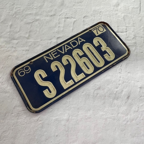 Vintage 1970 Nevada Las Vegas Bike License Plates - Bike Plate - Cereal Box prize - 5" plate - Embossed plates - 70's mini license plate