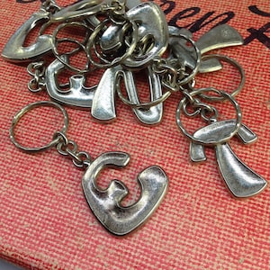 Vintage Silver Monogram Keychain - key fob -vintage letter key chain - letter keychain - brass letter key chain - brass letter charm