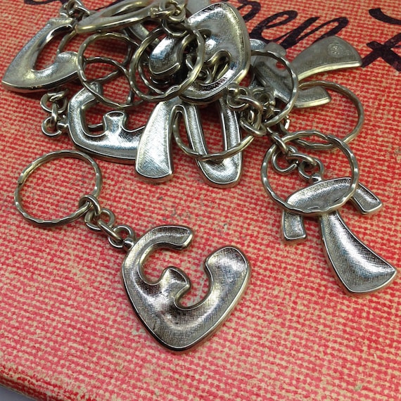 Hand-Stamped Coordinates with Town Initial Keychain – pewter