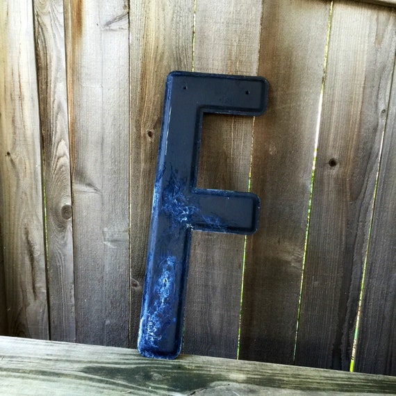 24" Vintage Industrial Metal Marquee Letter F - Black metal - NOS Steel Sign Letter - salvaged black metal letter -beveled metal letter