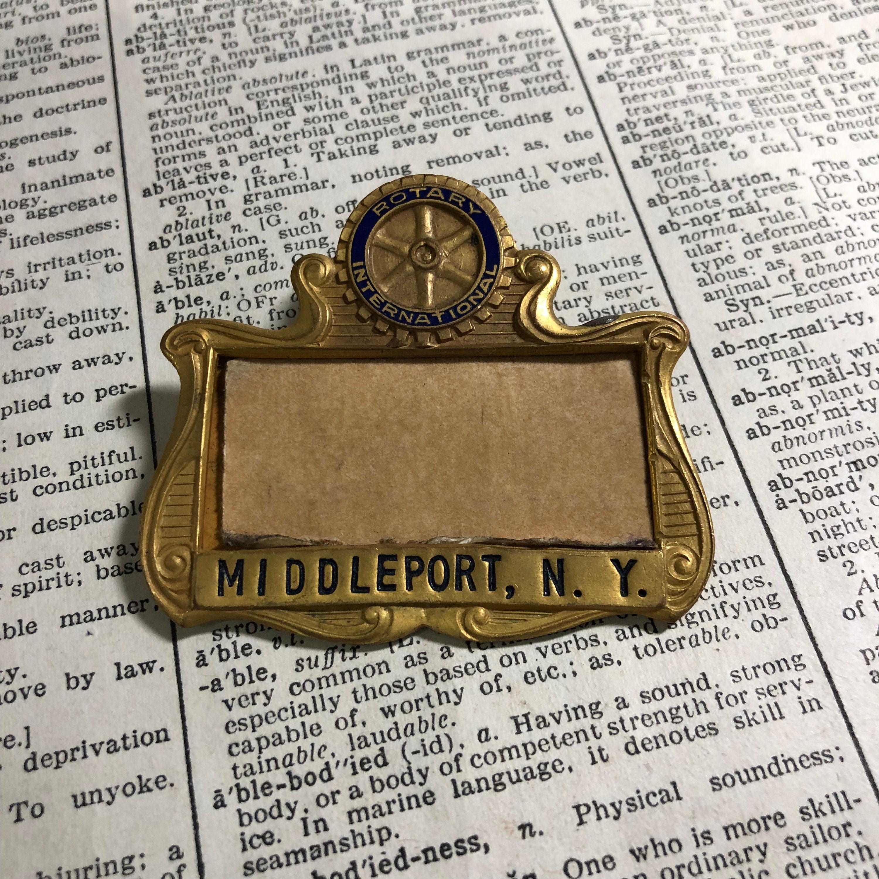 Antique brass Rotary name tag Middleport NY fancy name Etsy