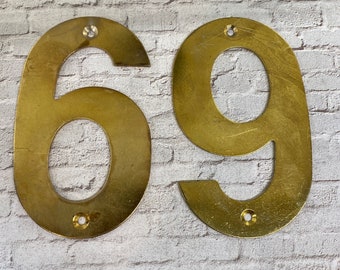 Vintage house numbers - brass House Number - salvaged address Number - large brass number - heavy brass - brass sign number