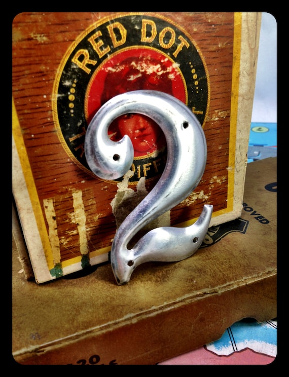 Vintage small aluminum number 2 – salvaged aluminum address number – old metal number – house number – sign number – silver metal number
