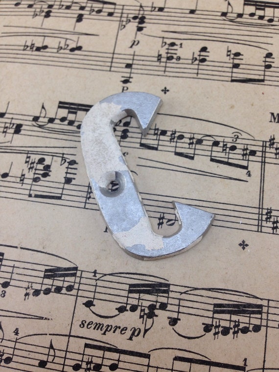 Vintage small Letter C - Vintage Aluminum Letter - Salvaged metal sign letter - reflective letter