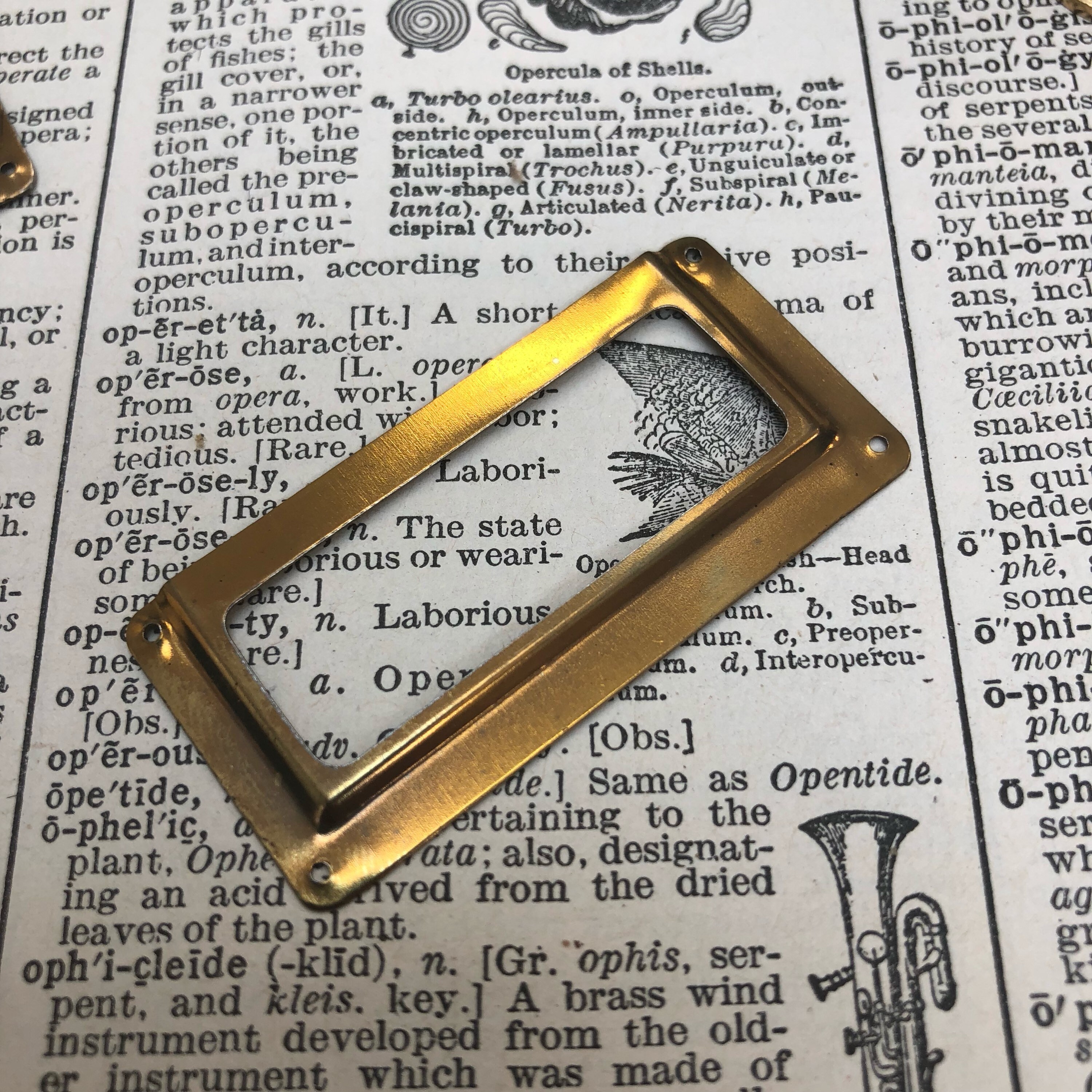 Vintage brass label holders for drawers antique drawer pull tag