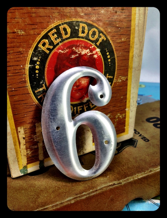 Vintage small aluminum number 6 or 9– salvaged aluminum address number – old metal number – house number – sign number – silver metal number