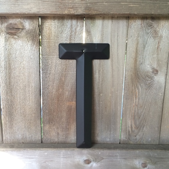 14" Vintage Industrial Metal Marquee Letter T - Black metal - NOS Steel Sign Letter - salvaged black metal letter -beveled metal letter