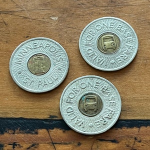 Set of 3 Tokens -vintage Minneapolis St Paul MN City transit tokens - bus fare token - subway token - token - vintage token