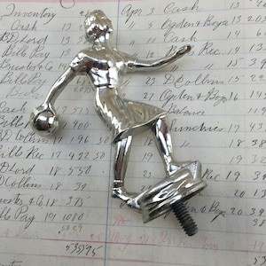 Vintage metal trophy top - woman bowling - trohpy topper - old metal trophy statue - vintage sports award -