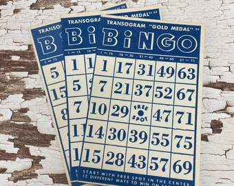 Vintage cartón Bingo Cards - conjunto de 3 - piezas de juego de bingo - bingo de boda - bingo retro
