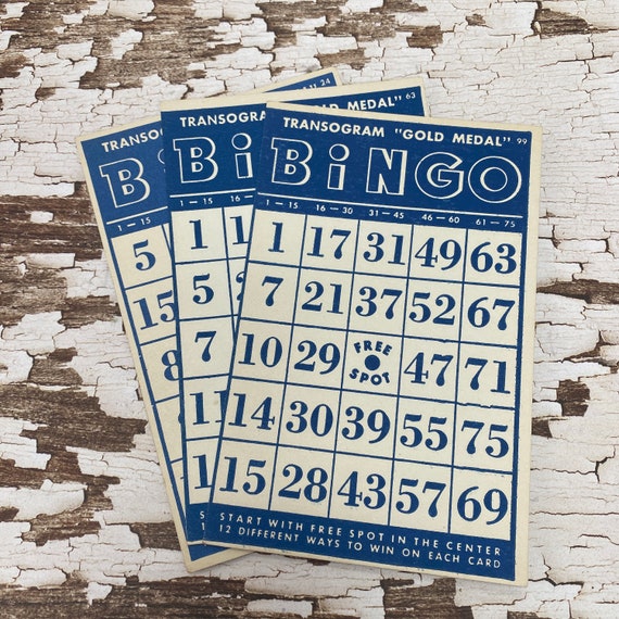 Vintage  cardboard Bingo Cards - set of 3 - bingo game pieces - wedding bingo - retro bingo