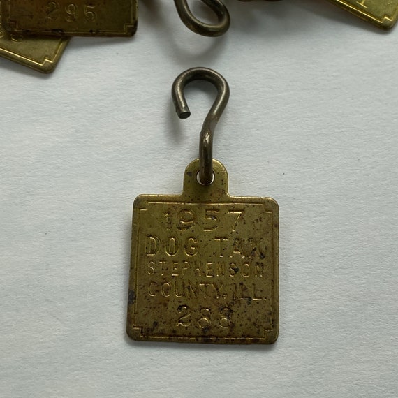 Vintage Brass dog tax tag Stephenson County, ILL -  dog tax 1957 - dog id tag - gold tag - dog tax - brass dog tag