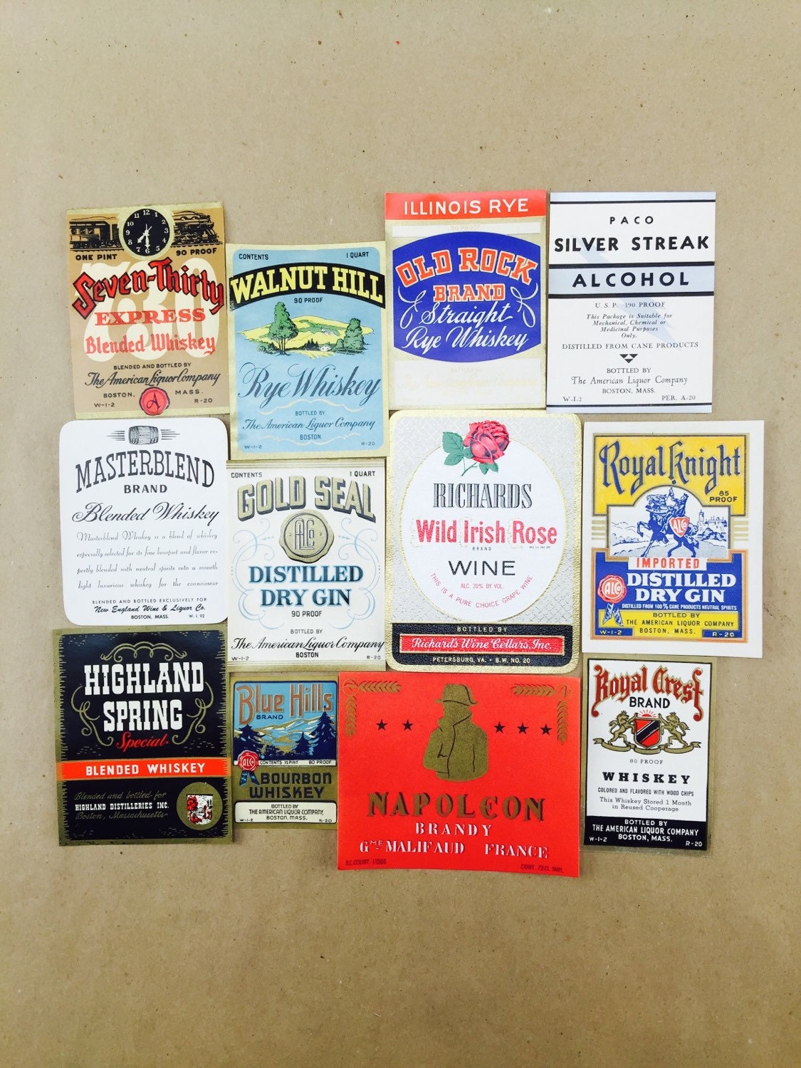 Vintage wine and liquor bottle labels set of 12 vintage Etsy