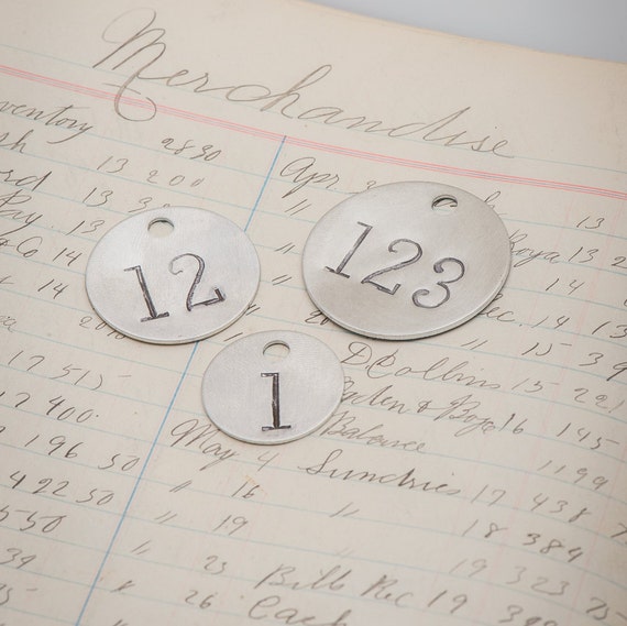 Custom hand punched round silver tag -  hand stamped aluminum key tag - hand made key fob - hotel key tag - pet tag - numbered metal tags