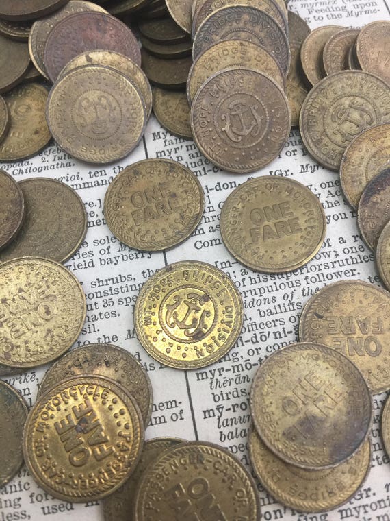 Set of 3 Tokens -vintage Mt Hope Bridge transit tokens - bus fare token - subway token - california token - vintage token