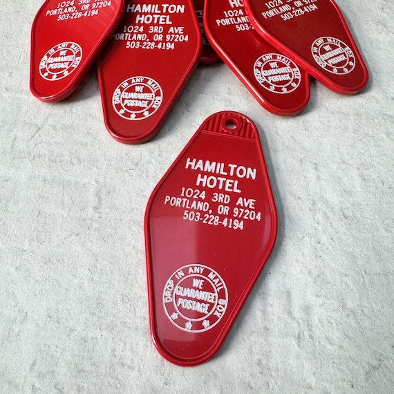 Vintage plastic Hamilton Hotel key fob - red Hotel fob - Portland OR