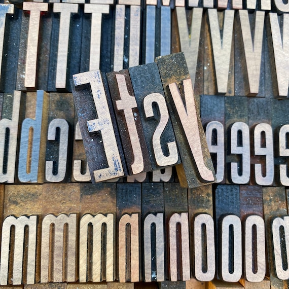 Narrow Font -Choose letter- Skinny WOODEN Letterpress Printing Blocks  -1-5/8" tall Wood Number and Letter