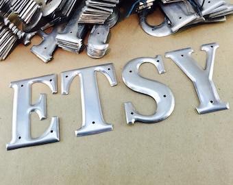 Vintage Metal letters - 3&quot; premax letter– telephone pole letter - address letters – silver  industrial letter – house letter – small letter