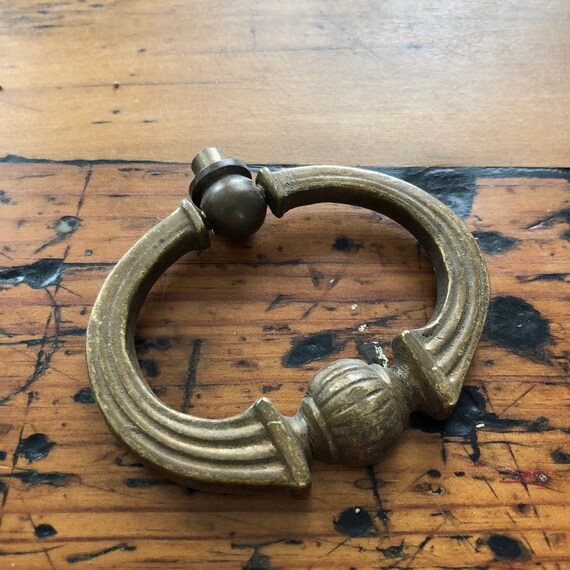 Vintage Brass Cabinet Knob or Drawer Pull  - authentic small brass metal door Pulls - antique knob - round metal hardware