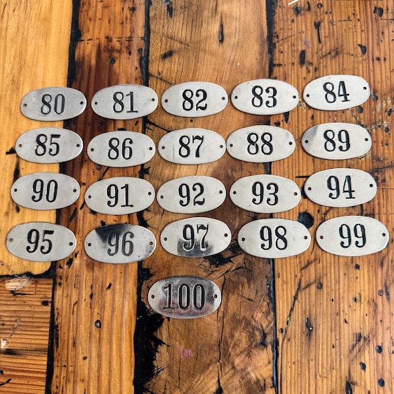 Antique nickel plated Brass Locker number plate or locker tag number - safe deposit box number - Steampunk number - post office box