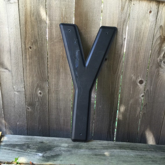 24" Vintage Industrial Metal Marquee Letter Y - Black metal - NOS Steel Sign Letter - salvaged black metal letter -beveled metal letter