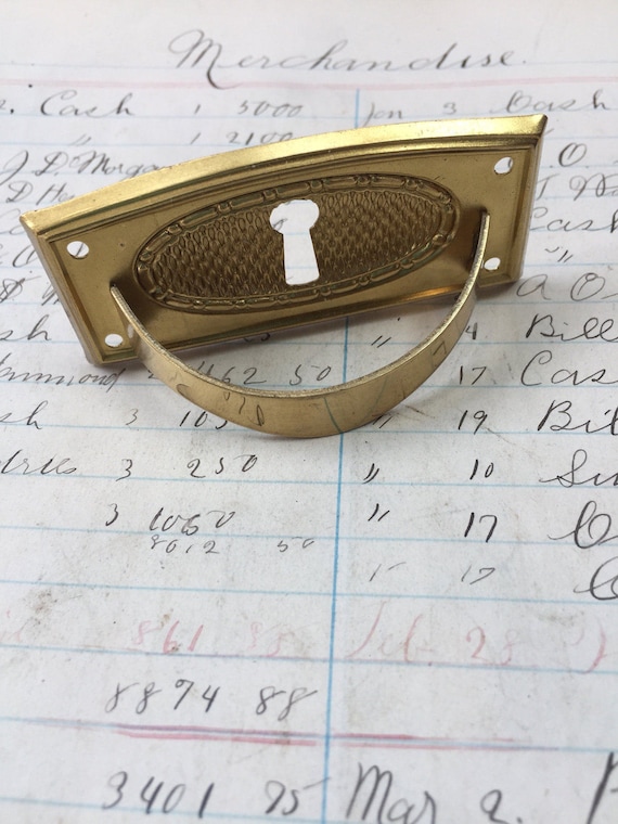 Vintage brass escutcheon plate - keyhole - antique brass charm - keyhole pendant - key hole plate - vintage hardware - keyhole necklace