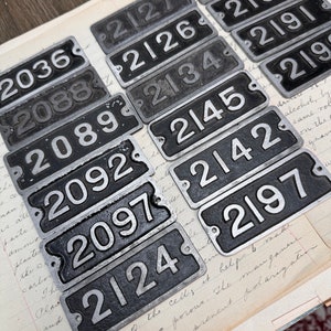 Vintage Fire box numbers Black tags metal tag - favorite numbers industrial number - steampunk metal tag - gold vintage locker tags -