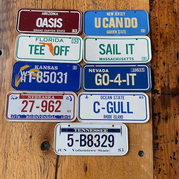 Vintage 1983 Bike License Plates - Choose your state - Bike Plate - Cereal Box prize - 5" plate - Embossed plates