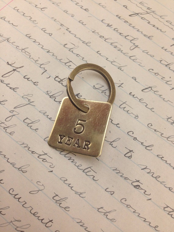 Custom Hand stamped Anniversary key chain - hand made anniversary charm - year key chain - service keychain - anniversary brass tag