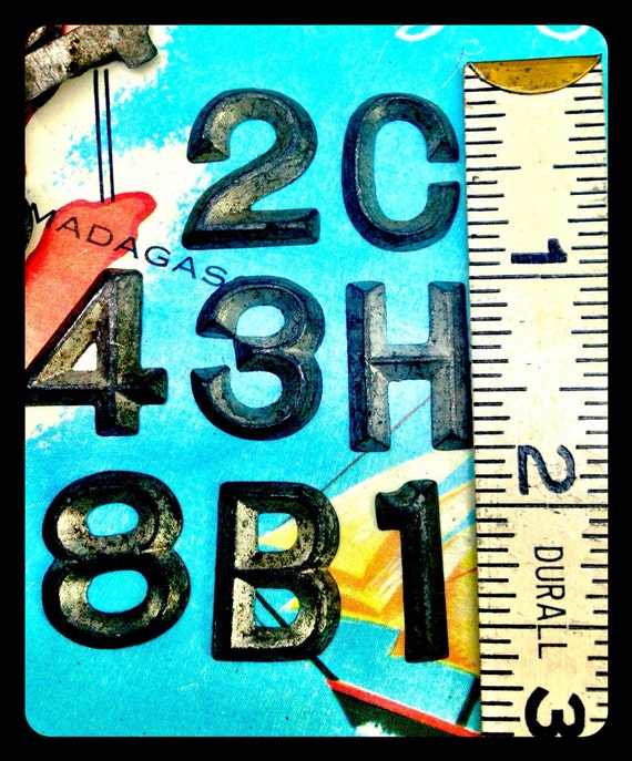 Small UNIQUE Vintage LEAD Letters and numbers -  lot of 5 - Assortment of worn Silver metal charms or sign letters