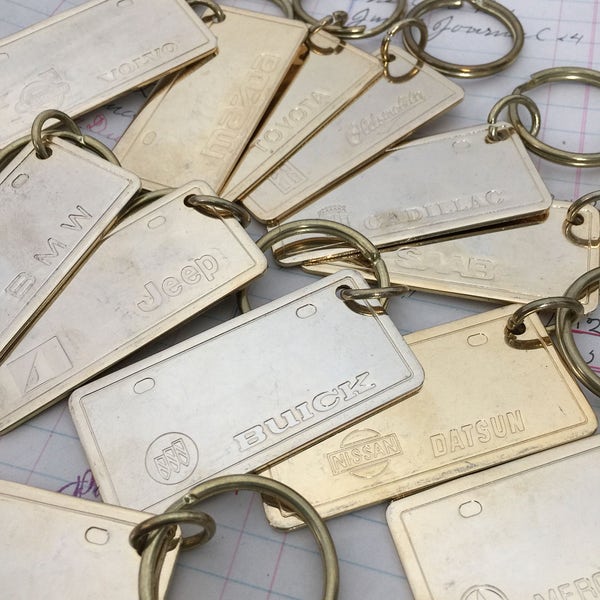 Vintage Brass Car Brand Keychain - many to choose from  - authentic key fob -vintage automotive key chain - letter keychain - brass key chai