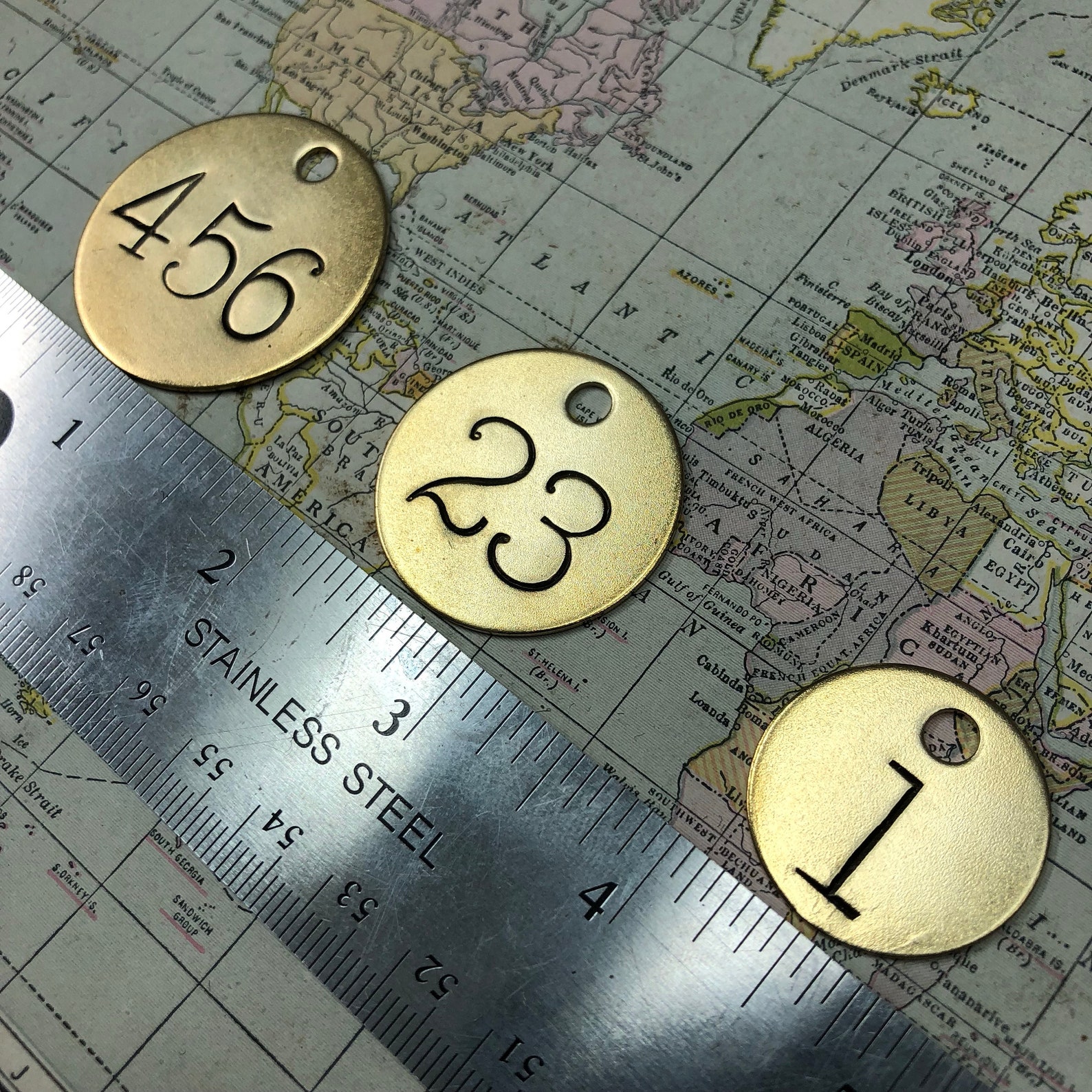 Custom Hand Punched Round Brass Tag Hand Stamped Key Tag Hand Made Key