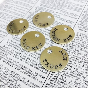 Custom hand punched brass key tag - house and car key ring -  home key fob  tag car key tag - tool tag -  numbered ID tag - antique brass