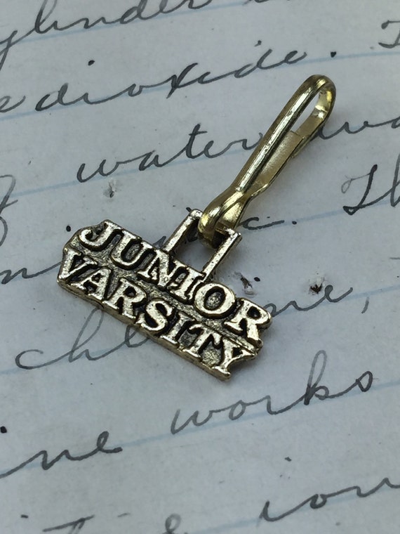 Junior varsity charm - vintage Brass pendant charm bracelet - small gold charm necklace- high School charm gift - high school school