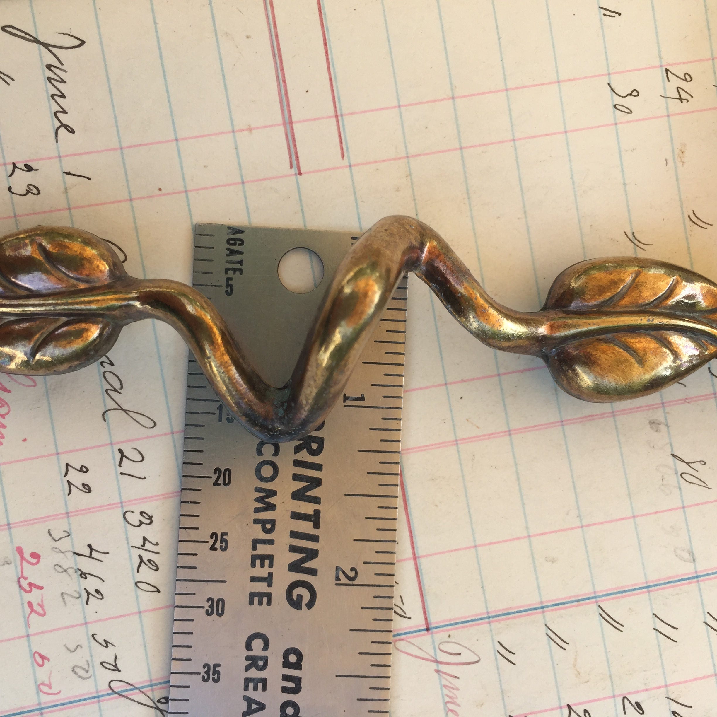 One Vintage Brass Leaf handle or Drawer Pull Neat brass metal