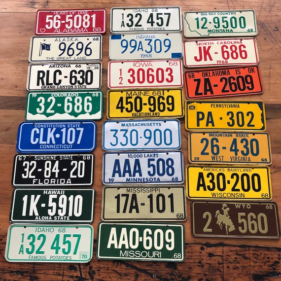 Vintage 1968 Bike License Plates - Choose your state - Bike Plate - Cereal Box prize - 5" plate - Embossed plates - 50's mini license plate