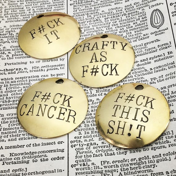 Custom handmade naughty novelty keychains - hand stamped brass or aluminum - round key fob keychain - novelty gift - geek nerd gift under 10