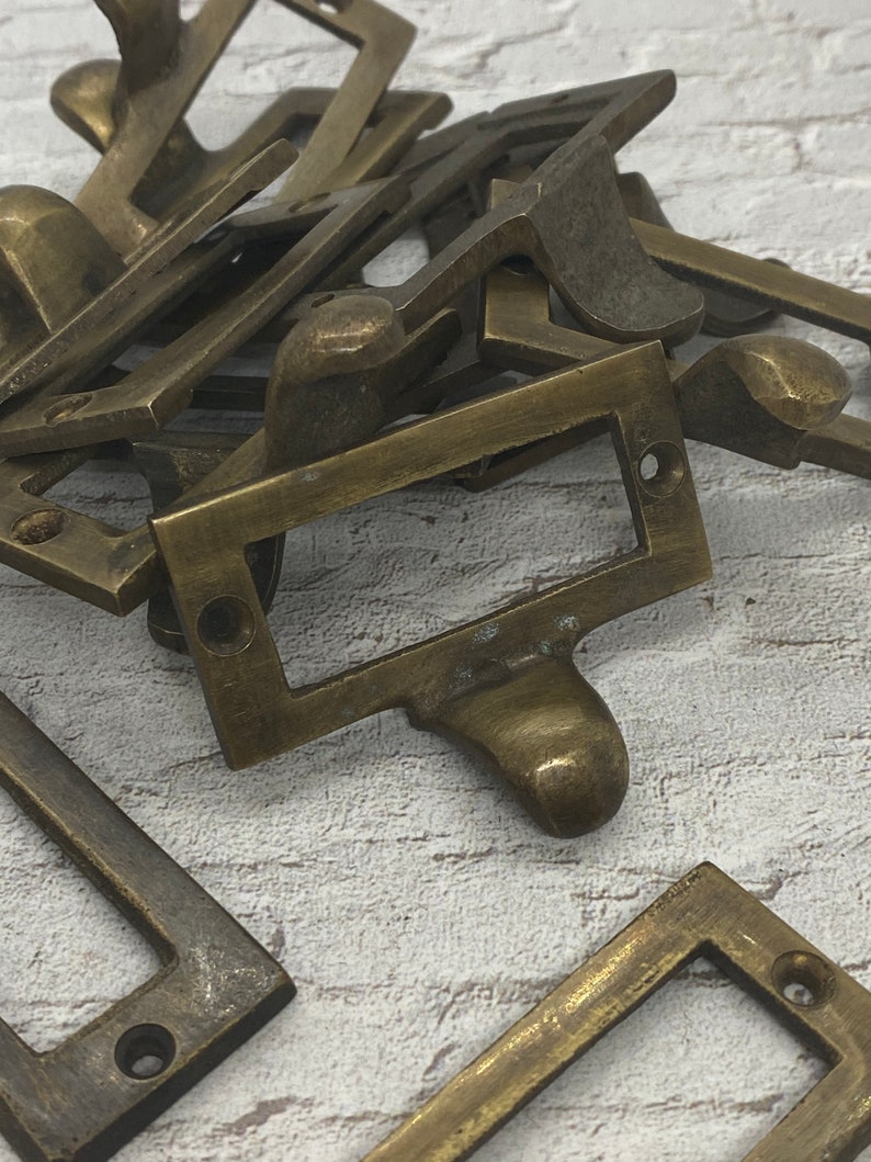 Vintage brass label holders for drawers heavy antique drawer Etsy