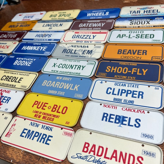 Vintage 1988 Bike License Plates - Choose your state - Bike Plate - Cereal Box prize - 5" plate - Embossed plates