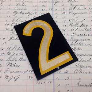 Vintage Reflective House Number 2 - Reflective sign number - black and yellow mailbox address number - sign number - old stock metal number