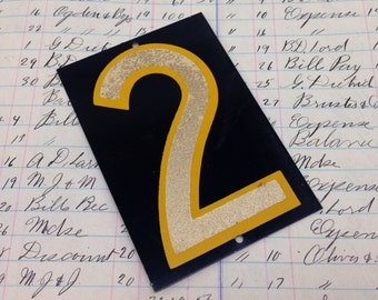 Vintage Reflective House Number 2 - Reflective sign number - black and yellow mailbox address number - sign number - old stock metal number
